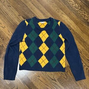 American Eagle Outfitters Navy and Yellow Argyle Sweater